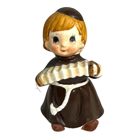 Lot 2 Vintage Ceramic Monks Friars Playing insturments Harp Banjo Made In japan - Picture 8 of 14